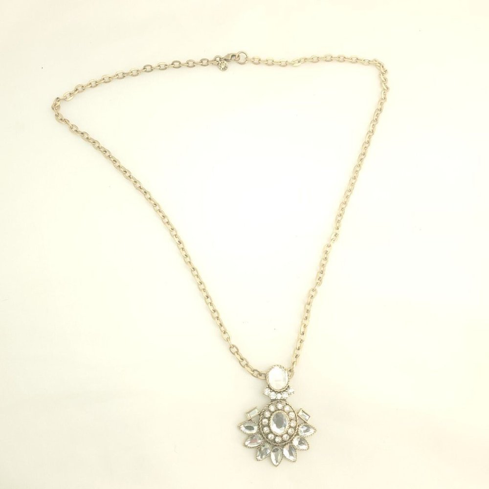 J. Crew Womens Gold Tone Clear Stone Crystal Pendant Link Chain Necklace